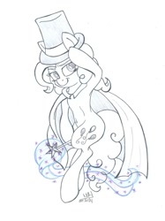 Size: 1024x1366 | Tagged: safe, artist:cyanyeh, pinkie pie, earth pony, pony, semi-anthro, cape, clothes, hat, magic wand, magician, simple background, solo, top hat, traditional art