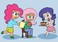 Size: 1000x724 | Tagged: safe, artist:empyu, fluttershy, pinkie pie, rarity, human, humanized