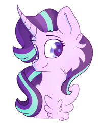 Size: 1100x1400 | Tagged: safe, artist:lolwise, starlight glimmer, pony, unicorn, bust, cheek fluff, chest fluff, colored pupils, curved horn, cute, ear fluff, female, fluffy, glimmerbetes, hair over one eye, horn, mare, simple background, solo, transparent background