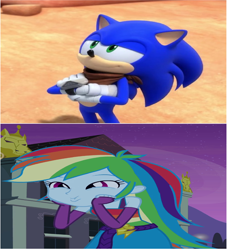 Size: 3472x3816 | Tagged: safe, derpibooru import, screencap, rainbow dash, equestria girls, copy and paste, crossover, reaction, sonic boom, sonic the hedgehog, sonic the hedgehog (series), wrong aspect ratio