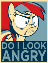 Size: 747x975 | Tagged: safe, artist:dan232323, derpibooru import, rainbow dash, pegasus, pony, tanks for the memories, angry, crossing the memes, do i look angry, exploitable meme, hope poster, meme, propaganda, propaganda parody, solo