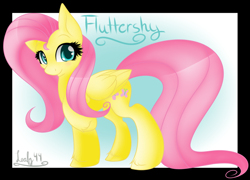 Size: 1024x739 | Tagged: safe, artist:leafy44, fluttershy, pegasus, pony, female, mare, pink mane, solo, yellow coat
