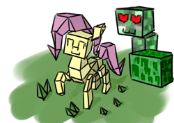 Size: 4092x2893 | Tagged: safe, artist:gezawatt, fluttershy, pegasus, pony, colored, creeper, crossover, digital art, group, love, minecraft