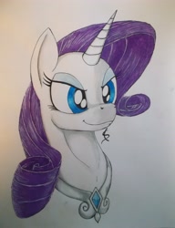 Size: 3216x4193 | Tagged: safe, artist:scribblepwn3, rarity, pony, unicorn, bust, pen drawing, portrait, solo, traditional art, watercolor painting