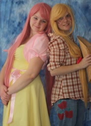 Size: 464x640 | Tagged: safe, artist:musiclover4, applejack, fluttershy, human, cosplay, irl, irl human, photo