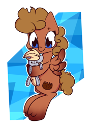 Size: 2000x2800 | Tagged: safe, artist:hedgehog-plant, derpy hooves, oc, pegasus, pony, abstract background, cookie, food, muffin, plushie