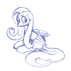 Size: 900x900 | Tagged: safe, artist:tehflah, fluttershy, pegasus, pony, monochrome, sketch, solo