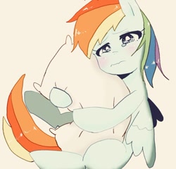 Size: 674x647 | Tagged: safe, artist:disneyinerin73, derpibooru import, rainbow dash, pegasus, pony, crying, pillow