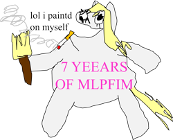 Size: 1483x1201 | Tagged: safe, artist:jacobfoolson, derpy hooves, 1000 hours in ms paint, anniversary, cigarette, happy birthday mlp:fim, mlp fim's seventh anniversary, simple background, smoking, transparent background