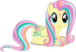 Size: 8750x6000 | Tagged: safe, artist:caliazian, fluttershy, pegasus, pony, twilight's kingdom, .ai available, absurd resolution, c:, cute, let the rainbow remind you, looking at you, prone, rainbow power, shyabetes, simple background, smiling, solo, transparent background, vector