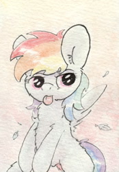 Size: 676x972 | Tagged: safe, artist:slightlyshade, derpibooru import, rainbow dash, pegasus, pony, solo, tongue out, traditional art