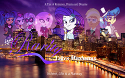 Size: 2560x1600 | Tagged: safe, fleur-de-lis, rarity, sapphire shores, trenderhoof, equestria girls, rarity takes manehattan, fanfic art, movie poster, the snapshots