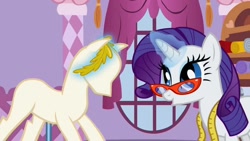 Size: 1280x720 | Tagged: safe, screencap, rarity, pony, unicorn, suited for success, art of the dress, glasses, magic, solo, telekinesis, youtube link