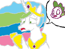 Size: 520x390 | Tagged: safe, artist:blackjackblack, princess celestia, spike, body swap, doodle or die, eye swap, rule 63, shocked, simple background, sketch, solo, xk-class end-of-the-world scenario