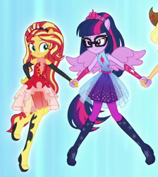 Size: 464x519 | Tagged: safe, screencap, sci-twi, sunset shimmer, twilight sparkle, better together, equestria girls, rollercoaster of friendship, cropped, ponied up, scitwilicorn, shipping fuel