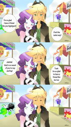 Size: 1760x3120 | Tagged: safe, artist:thegreatrouge, applejack, rarity, anthro, trade ya, comic, female, friendzone, human facial structure, lesbian, rarijack, shipping