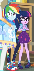 Size: 320x655 | Tagged: safe, derpibooru import, screencap, rainbow dash, rarity, sci-twi, twilight sparkle, better together, equestria girls, rollercoaster of friendship, converse, cropped, female, geode of telekinesis, photo booth (song), ponytail, shoes, sneakers