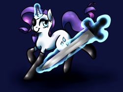 Size: 1280x960 | Tagged: safe, artist:whale, rarity, pony, unicorn, alternate universe, clothes, eyepatch, levitation, magic, solo, stockings, sword, sword rara, telekinesis, weapon