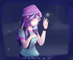 Size: 3000x2500 | Tagged: safe, artist:rmariansj, starlight glimmer, human, equestria girls, mirror magic, spoiler:eqg specials, beanie, clothes, eye clipping through hair, eyebrows visible through hair, female, hat, humanized, sad, shirt, solo, vest