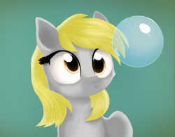 Size: 1100x860 | Tagged: safe, artist:francystill, derpy hooves, pegasus, pony, blonde mane, bubble, female, gray coat, mare, wings