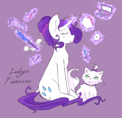 Size: 954x923 | Tagged: safe, artist:ahimay, opalescence, rarity, pony, unicorn, hair bun, makeup, smiling