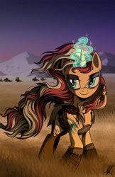 Size: 2475x3825 | Tagged: safe, alternate version, artist:hexfloog, sunset shimmer, pony, unicorn, commission, crossover, dothraki, female, game of thrones, glowing horn, solo