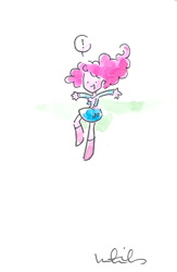 Size: 499x766 | Tagged: safe, artist:katiecandraw, pinkie pie, equestria girls, exclamation point, falling, open mouth, smiling, solo, traditional art, watercolor painting