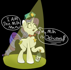 Size: 2686x2644 | Tagged: safe, artist:allyclaw, rarity, cow, pony, unicorn, food, hat, milk, milkmare, psychonauts, raricow, solo, the milkman, the milkmare