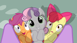 Size: 1280x720 | Tagged: safe, derpibooru import, screencap, apple bloom, scootaloo, sweetie belle, twilight sparkle, hearts and hooves day (episode), cute, cutie mark crusaders, hearts and hooves day, looking at you