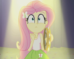 Size: 908x720 | Tagged: safe, screencap, fluttershy, equestria girls, rainbow rocks, musical instrument, solo, tambourine