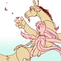 Size: 540x540 | Tagged: safe, artist:pasikon, discord, fluttershy, pegasus, pony, discoshy, female, male, pixiv, shipping, straight