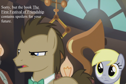 Size: 1500x1000 | Tagged: safe, edit, edited screencap, screencap, derpy hooves, doctor whooves, my little pony: the movie, slice of life (episode), cropped, spoilers (time travel concept)