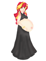 Size: 900x1200 | Tagged: safe, artist:bunnyviolet218, sunset shimmer, human, equestria girls, belly, ear piercing, earring, female, hand on belly, humanized, jewelry, mama sunset, multiple pregnancy, piercing, pregnant, simple background, solo, white background