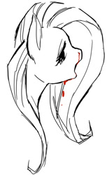 Size: 408x666 | Tagged: safe, artist:pasikon, fluttershy, pegasus, pony, blood, bust, monochrome, neo noir, nosebleed, partial color, portrait, solo