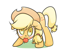 Size: 1200x1008 | Tagged: safe, artist:joycall6, applejack, earth pony, pony, apple, applecat, behaving like a cat, blushing, cute, jackabetes, mouth hold, silly, silly pony, solo, that pony sure does love apples, who's a silly pony