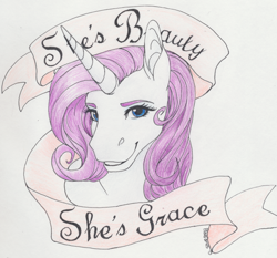 Size: 1156x1076 | Tagged: safe, artist:bekuno, rarity, pony, unicorn, ribbon, solo, traditional art