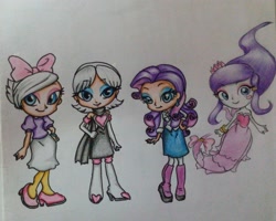 Size: 2882x2304 | Tagged: safe, artist:sonicthehedgehogbf, rarity, ghost, human, crossover, daisy duck, disney, female, humanized, lah, night of the werehog, rouge the bat, sonic the hedgehog (series), traditional art