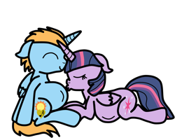 Size: 1000x800 | Tagged: safe, artist:preggyponies-4u, twilight sparkle, twilight sparkle (alicorn), oc, oc:harmony star, alicorn, pony, belly, big belly, canon x oc, female, kissing, male, male pregnancy, preglight sparkle, pregnant, shipping, simple background, straight, transparent background, twimony