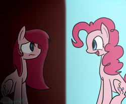 Size: 600x500 | Tagged: safe, artist:jayivee, pinkie pie, earth pony, pony, dual persona, duality, frown, pinkamena diane pie, smiling