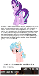 Size: 1288x2464 | Tagged: safe, cozy glow, starlight glimmer, pegasus, pony, unicorn, season 5, season 8, spoiler:s08, bow, drama, female, filly, going straight to hell, going straight to tartarus, hair bow, hell, implied lord tirek, imprisoned, mare, meme, op is a cuck, op is trying to start shit, simple background, spoiler, starlight drama, tartarus, white background