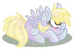 Size: 669x464 | Tagged: safe, artist:frostedpuffs, derpy hooves, pony, chibi, prone, solo