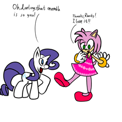 Size: 1950x1950 | Tagged: safe, artist:thesloth1000, rarity, pony, unicorn, amy rose, clothes, crossover, dress, shoes, simple background, sonic the hedgehog (series), transparent background