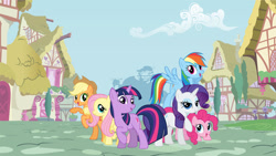 Size: 1280x720 | Tagged: safe, derpibooru import, applejack, fluttershy, pinkie pie, rainbow dash, rarity, twilight sparkle, earth pony, pegasus, pony, unicorn, female, mane six, mare, netflix, official, ponyville