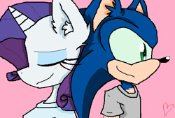 Size: 602x408 | Tagged: safe, artist:sonicwarriors7, rarity, anthro, crossover, eyes closed, female, interspecies, male, rarisonic, request, shipping, sonic the hedgehog, sonic the hedgehog (series), straight