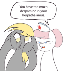 Size: 813x906 | Tagged: safe, anonymous artist, derpy hooves, nurse redheart, /mlp/, 4chan, colored, dashface, diagnosis, drawthread, duo, funny, funny as hell, hat, nurse hat, nurse redheart is not amused, shocked expression, simple background, squishy cheeks, white background