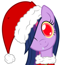 Size: 960x960 | Tagged: safe, derpibooru import, twilight sparkle, christmas ponies, clothes, cute, discorded, fusion, hat, santa costume, santa hat, simple background, solo, tddts, vector, white background, wink