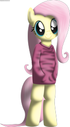 Size: 3000x5415 | Tagged: safe, artist:facelesssoles, fluttershy, pegasus, pony, bipedal, clothes, hoodie, solo