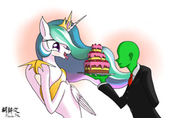 Size: 1024x683 | Tagged: safe, artist:k19041904, artist:kevin hu, princess celestia, oc, oc:anon, human, cake, cakelestia