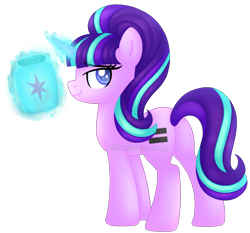 Size: 1128x1053 | Tagged: safe, artist:kimmyartmlp, starlight glimmer, pony, unicorn, the cutie map, colored pupils, equal cutie mark, eyebrows visible through hair, female, glowing horn, jar, lidded eyes, magic, magic aura, mare, profile, s5 starlight, simple background, solo, telekinesis, transparent background