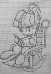 Size: 678x979 | Tagged: safe, derpibooru import, twilight sparkle, chair, reading, rocking chair, sketch